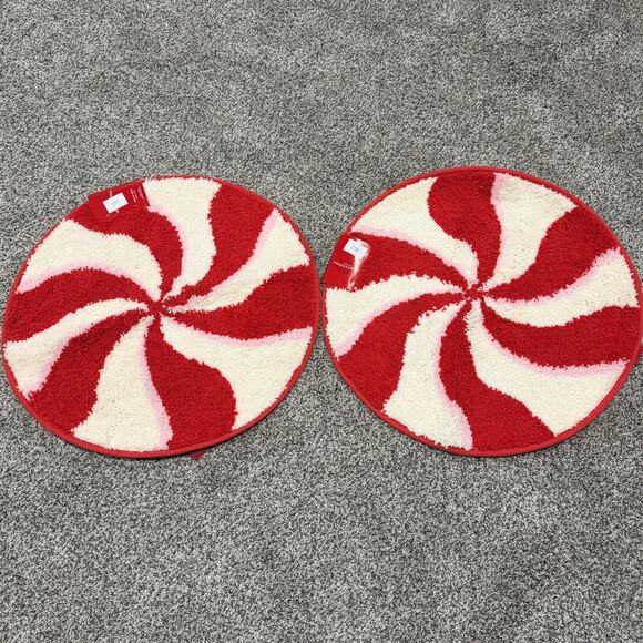 Set of 2! Wondershop Candy Cane Peppermint Christmas Bath Rug 22" Round Bath Mat - Picture 1 of 7